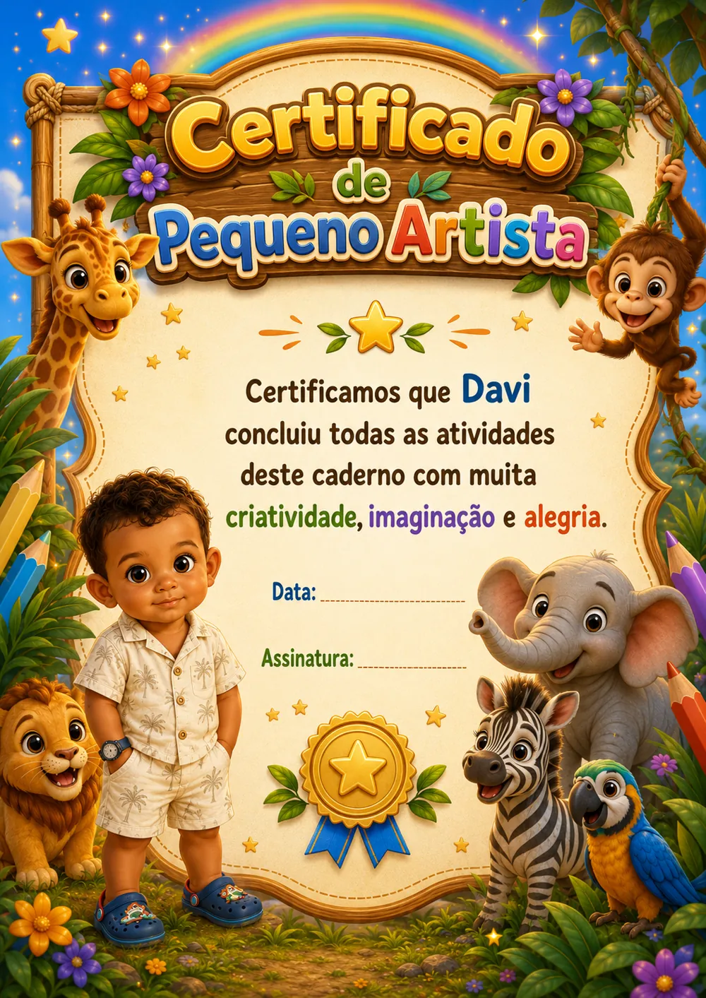 Exemplo de Certificado de Pequeno Artista personalizado